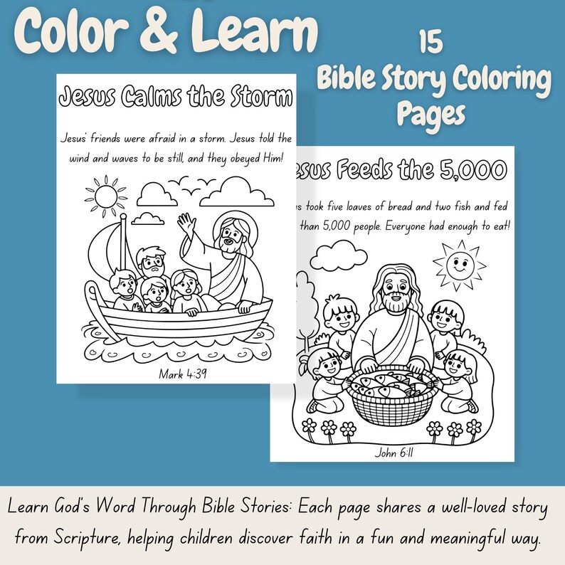 15 Bible Story Coloring Pages, Kids Christian Printable Coloring Sheets ...