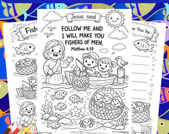 Fishers of Men Bible Story Activities for Kids, Christian Coloring Pages, Sunday School Activity, Kids Bible Lesson, Printable Church Craft