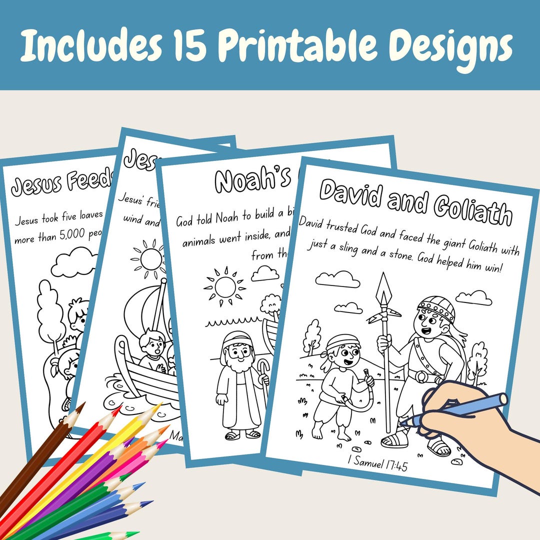 15 Bible Story Coloring Pages, Kids Christian Printable Coloring Sheets ...