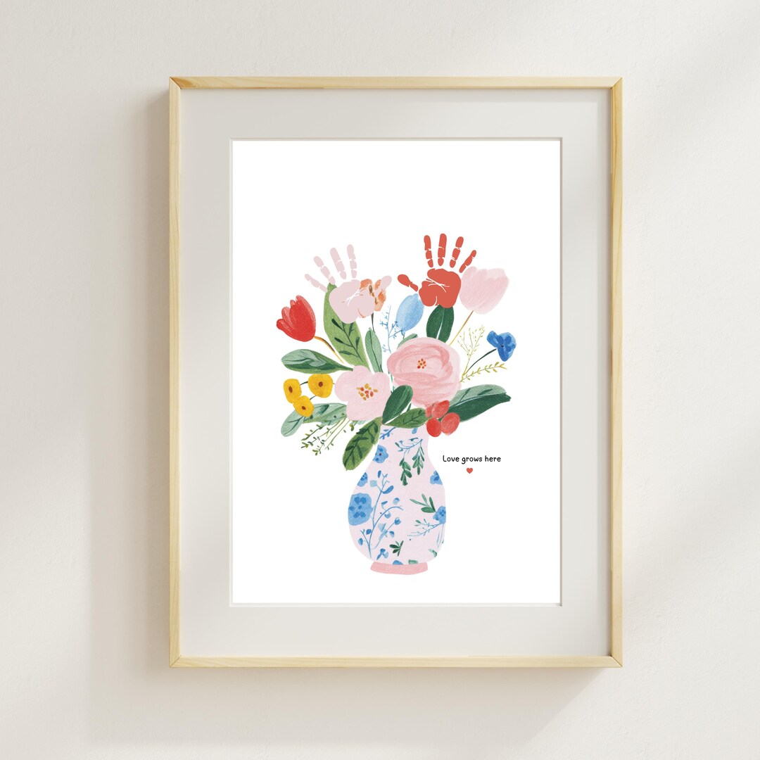 Love Grows Here Flower Handprint Craft Art, Mothers Day Gift From Kids ...