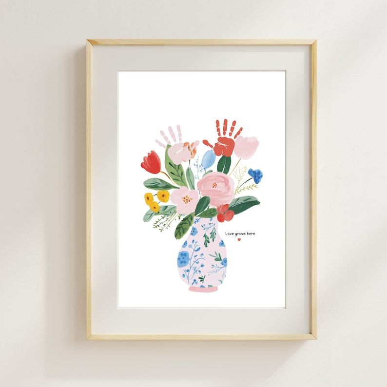 Love Grows Here Flower Handprint Craft Art, Mothers Day Gift From Kids ...