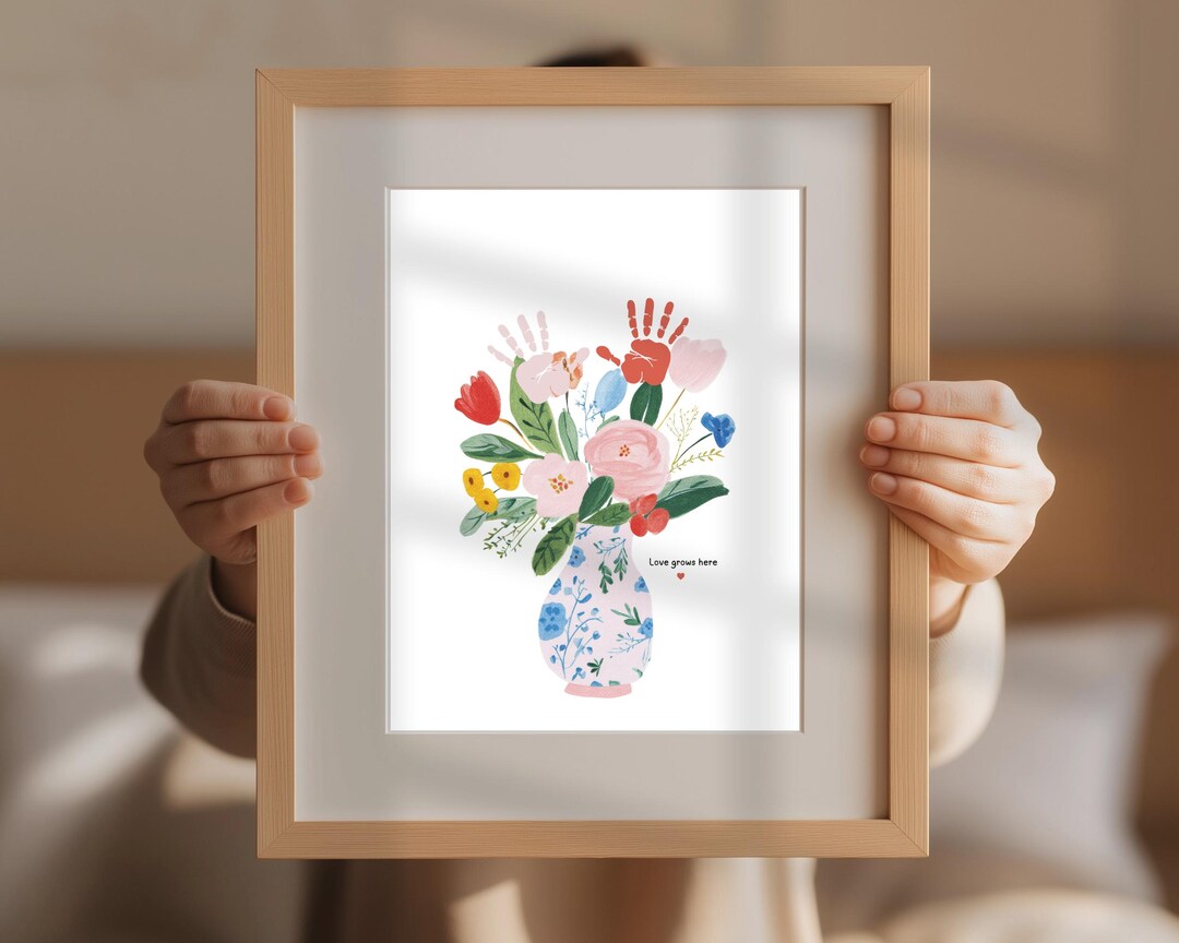 Love Grows Here Flower Handprint Craft Art, Mothers Day Gift From Kids ...