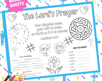 Christian Activity Sheet, Kids bible Verse Coloring Pages , Sunday School Lesson, Bible activity sheet, Teaching Kids To Pray, Kid Printable
