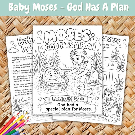 The Story Of Moses, Sunday School Craft, Bible Lesson For kids, Kids Bible Activity, Bible Story Printable, Christian Coloring Pages, PDF