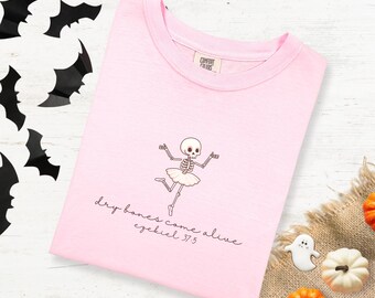 Camiseta de esqueleto de bailarina para niños, camisetas cristianas de Halloween para niños, camiseta "Seco Huesos Cobran Vida", tallas 2 a 5, regalo cristiano, camiseta basada en la fe.