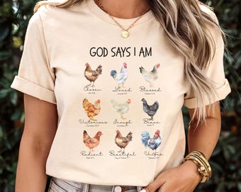 Gud säger att jag är, kycklingmamma present, jag är den Gud säger, galen kycklingdam, kycklingälskare t-shirt, jag föder upp kycklingar, kycklingmamma, bonde present