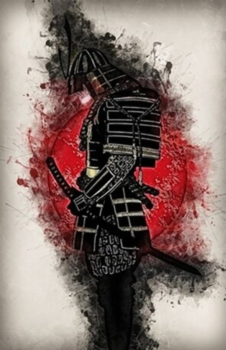 Japanese Samurai Kanji Canvas Painting Zen Bushido Character Etsy