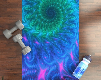 Trippy Psychedelic Rubber Yoga Mat, Bright Custom Designed Tie Dye yoga Accessory Mat for Boho Hippie Step Mom, Bonus Mom or Bridesmaid gift