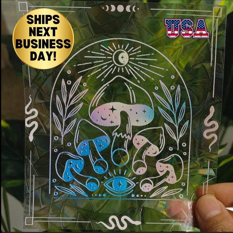 Magic Mushroom Moon Phase Evil Eye Suncatcher Window Sticker, Bird