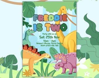 Dinosaur Jurassic Jungle Dino Kid's Birthday Party Digital DIY Invitation Download