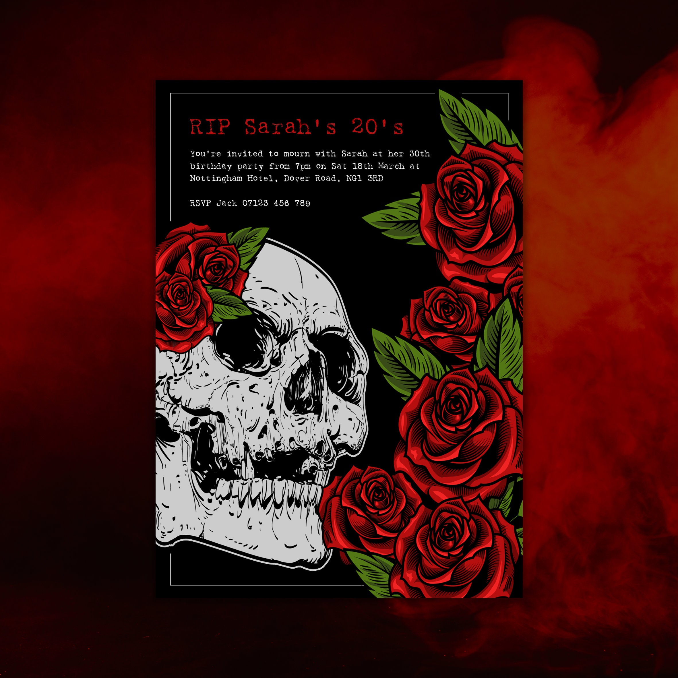 Rip Roses 30th Funeral RIP Twenties Skull & Roses Birthday Party Digital DIY ...