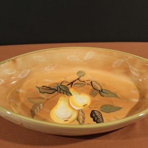 Zrike oval shape serving dish. hand painted Brown with Leaves and Pears
