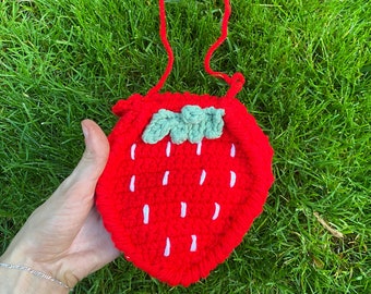 Handmade strawberry crochet crossbody purse