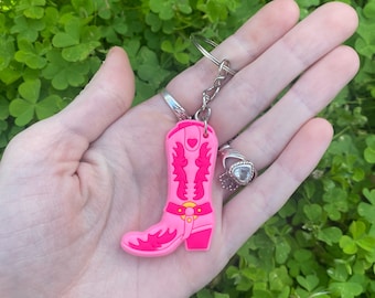 Pink cowgirl boot keychain