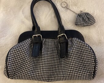 Vintage Plaid Handbag With Mini Coin Purse Key Chain Set