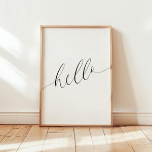 Hello Typography Print: ミニマリストな白黒ウォールアート (デジタルダウンロード