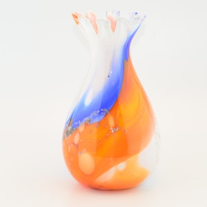 Blown Glass Decorative Murano Style Big Vase - Orange & Cobalt Blue with Silver Gold Splashes