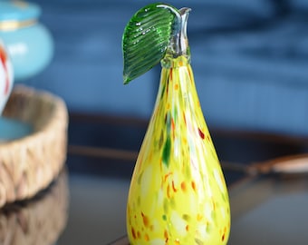 Hand Blown Glass Decorative Murano Style Yellow Glass Pear