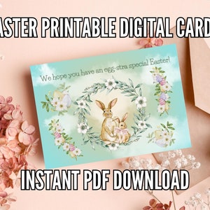 Happy Easter Printable Digital Download Bunny Cute Message Greeting Card Spring Aesthetic Card