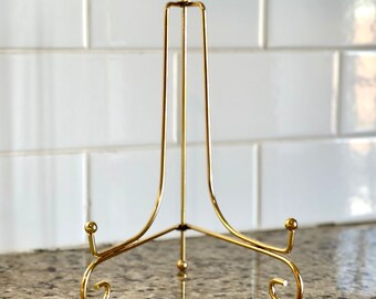 Gold plated display stand/holder/easel, 8 inches tall.