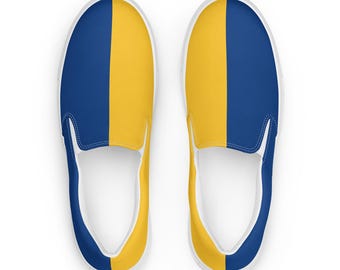Blue and Gold Women’s slip-on canvas shoes/Half Blue Half Gold/Two Tone