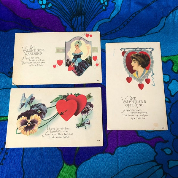 Vintage Valentine’s Day Postcard (3 PC) Unused