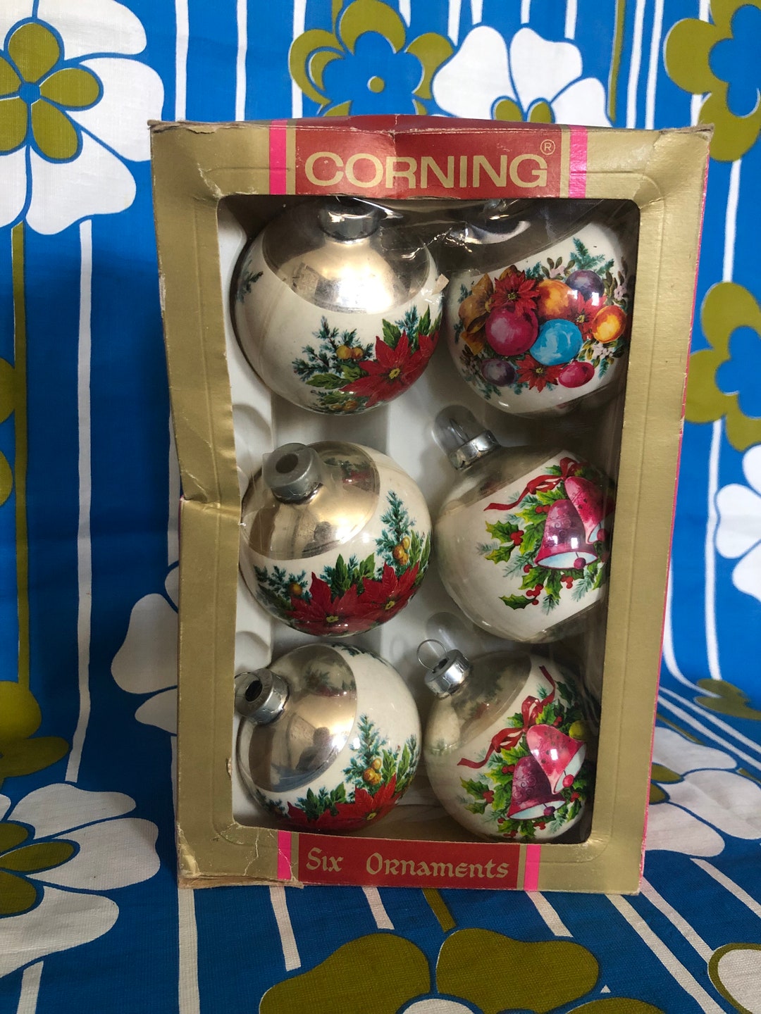 Vintage Corning Glass Christmas Ornaments Set of 6 Etsy