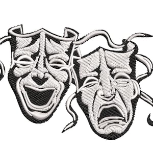 Happy face Sad face embroidery design, Comedy/Tragedy mask, trendy mask, embroidery file, cool digitized file, theatre mask embroidery file