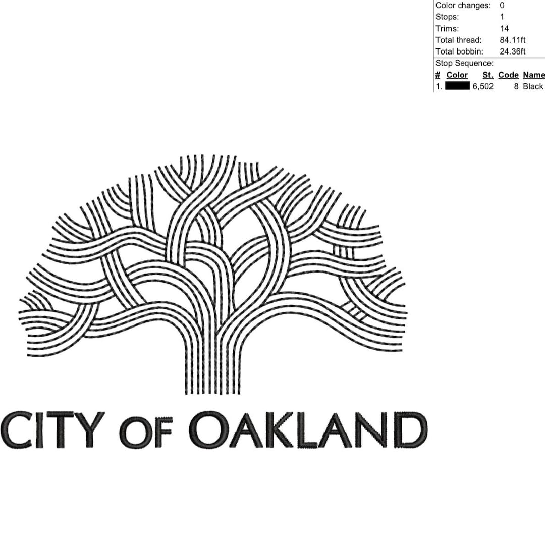 City of Oakland, Oakland Embroidery Design, Digitized Oakland File