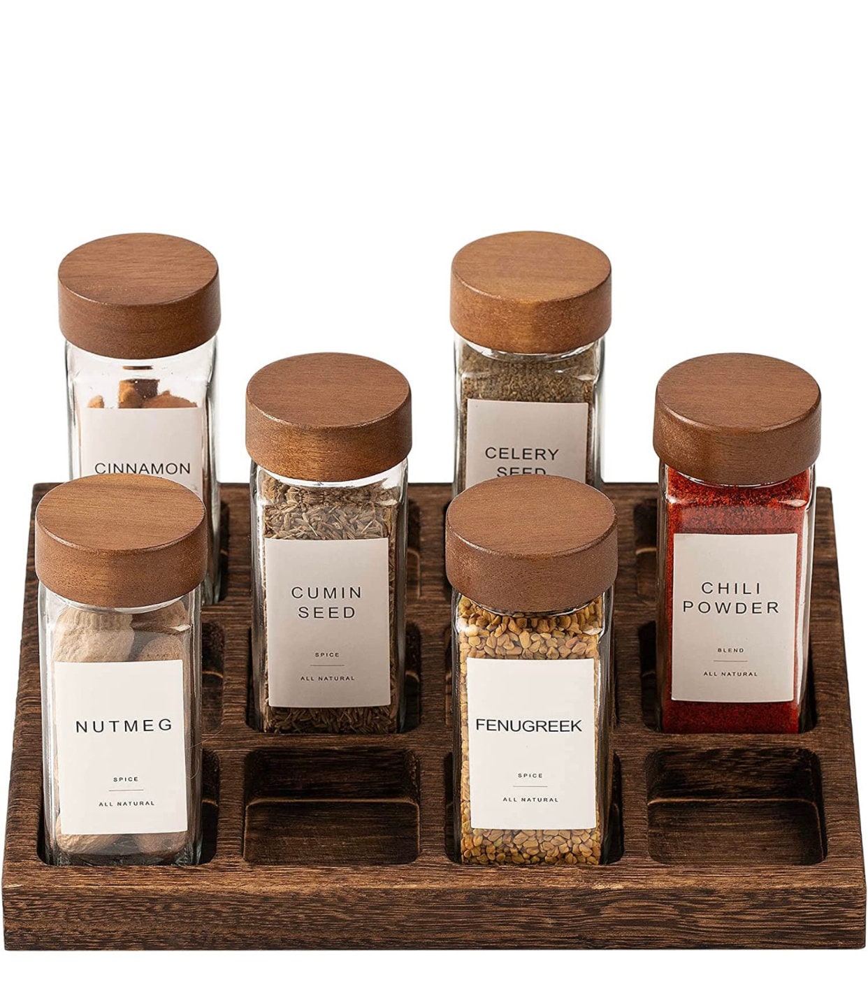 Glass Herb and Spice Jars Acacia Wood Lids Printed Etsy