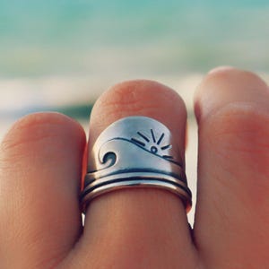Sterling Silber Welle Sonnenuntergang Ring, Ozean inspiriert Statement Schmuck