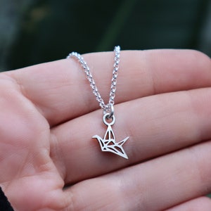 Sterling Silver Origami Paper Crane Necklace Women, Minimalist Animal Jewelry, Tiny Statement pendant, Animal lovers gift, Fashion Jewelry