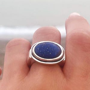 Sterling Silver Natural Lapis Lazuli Ring, Handmade Elegant Blue Gemstone Jewelry, Unique Statement Ring Women