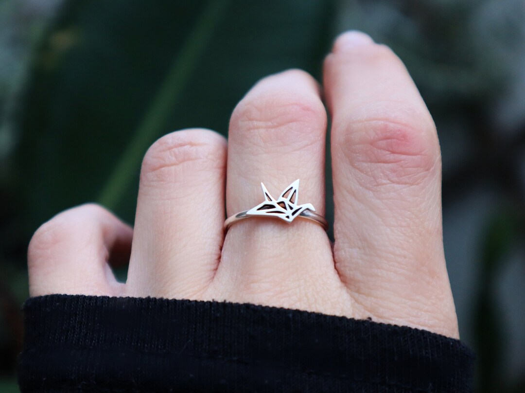 Sterling Silver Origami Paper Crane Ring Women Minimalist Etsy