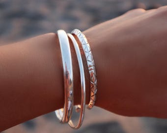 Silver Hollow Cuff Bracelet, Elegant Minimalist Geometric Bangle