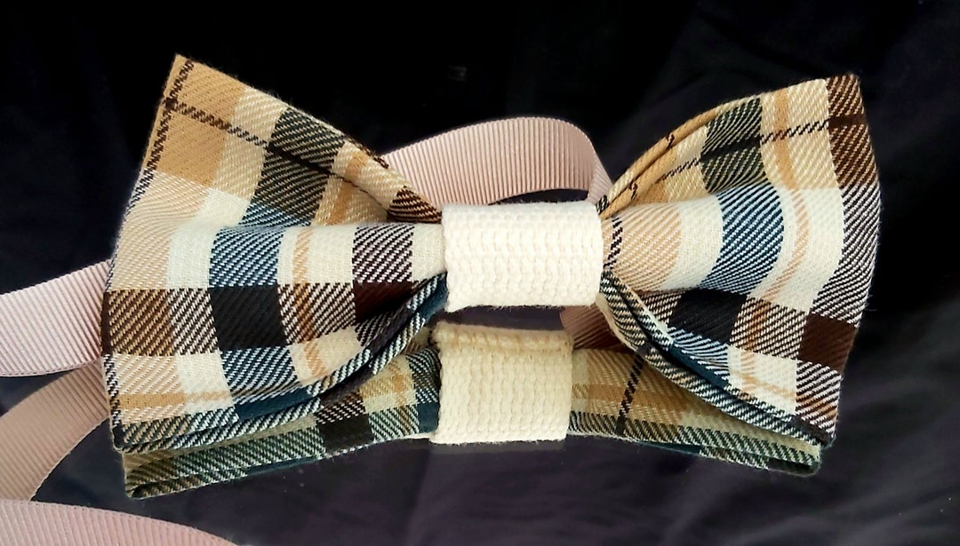 Tartan Bow Tie With Light Beige Linen Centre - Etsy
