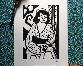 Original linocut, The Algerian