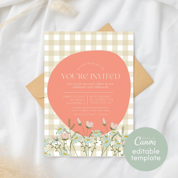 Floral Garden Tea Party Invitation | Bridal Shower Invite | Birthday Cottagecore Picnic Brunch | Custom Canva template