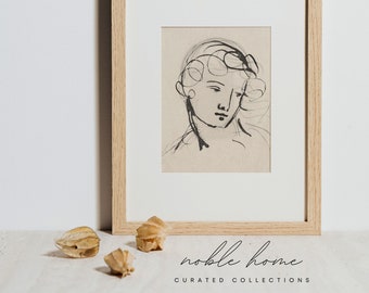 Vintage Woman Sketch Portrait | Minimal Line Art (Digital Download)