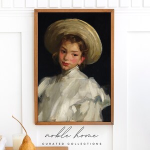 Vintage Portrait of Girl Art PRINT | Black and White Painting | Abstract Vintage Wall Art