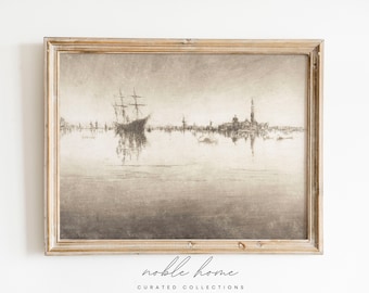 Nautical Ship Sketch Art Print | Vintage Seascape (Digital Download)