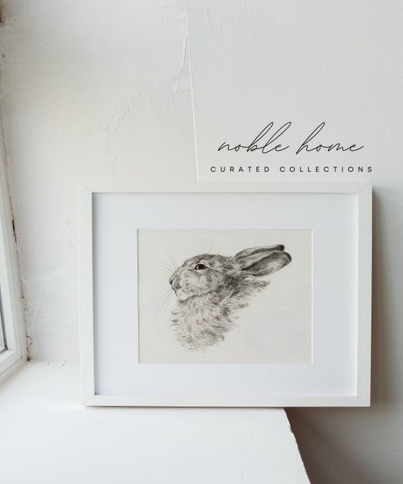 Vintage Rabbit Art | Spring Art Print | Neutral Wall Art | Vintage Bunny Drawing