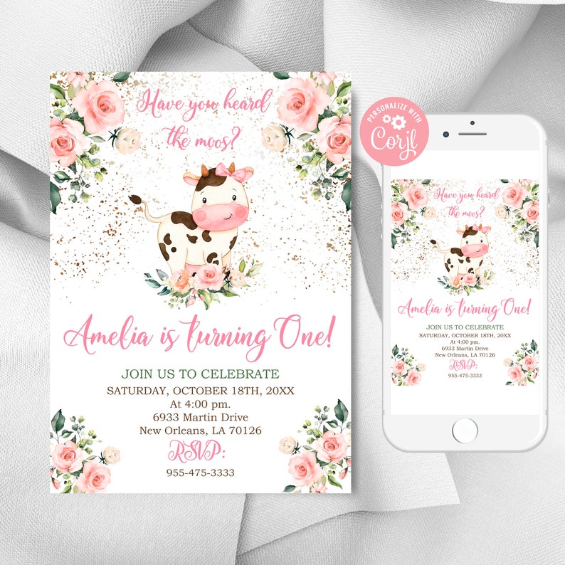 Editable Cow Birthday Party Invitation Printable Cow - Etsy