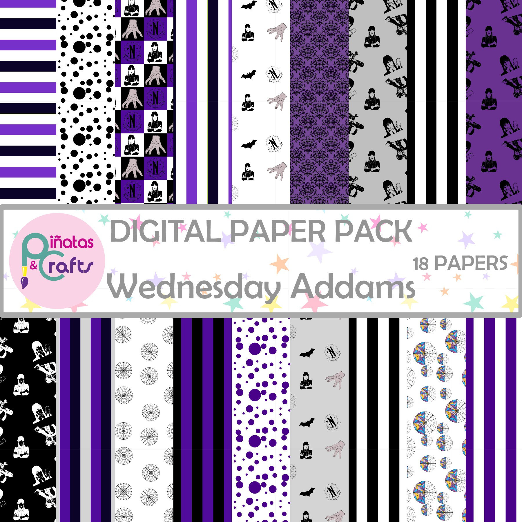 Wednesday Addams Digital Papers Merlina Addams Family Etsy.de