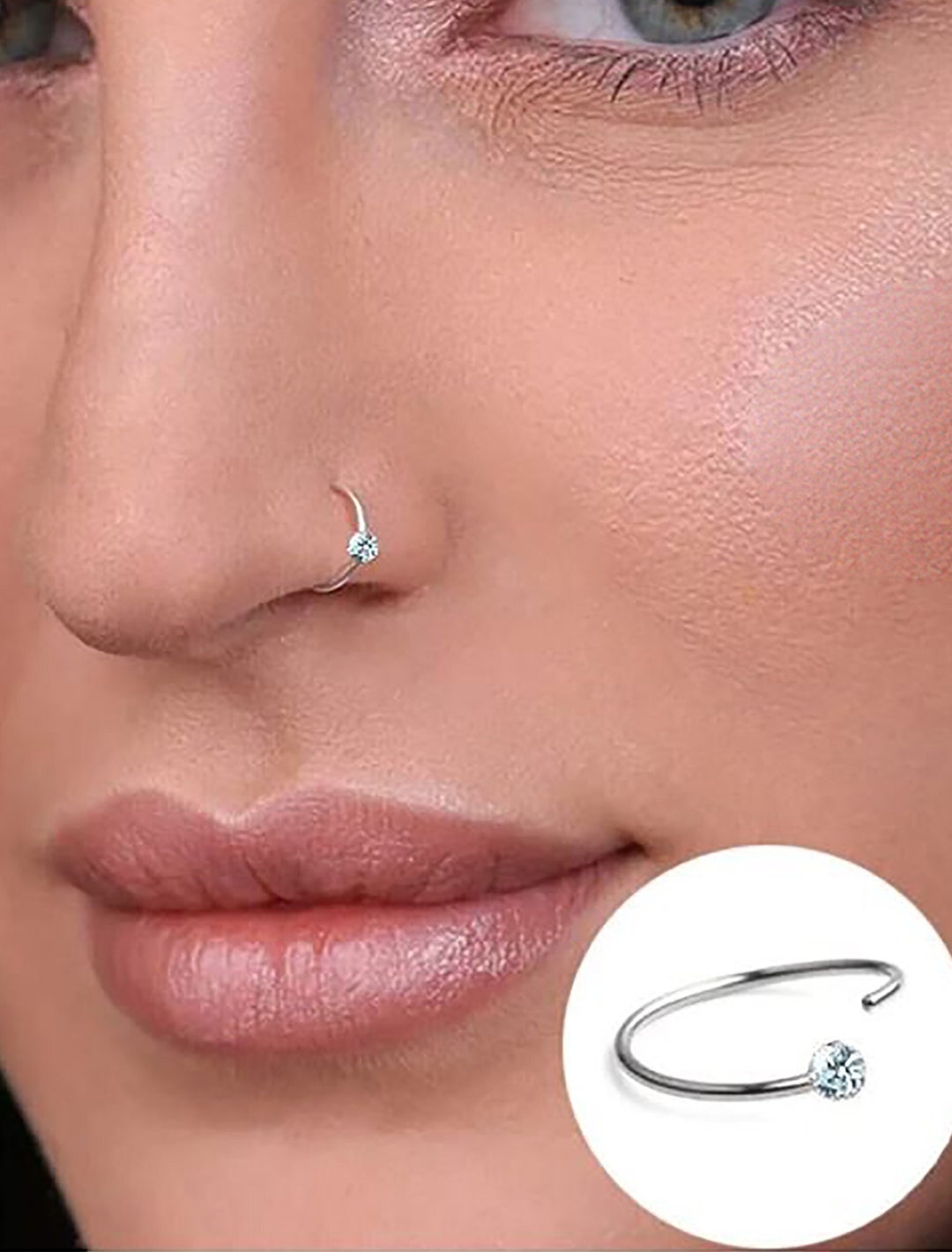 Gold & Silver Diamond Nose Ring Hoop Gold Crystal Nose Ring Etsy UK