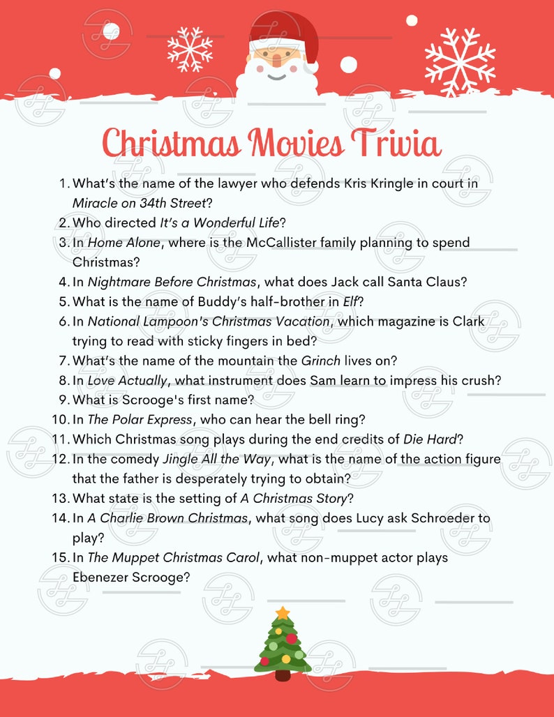 Christmas Movie Trivia Printable Game Christmas Party Game - Etsy