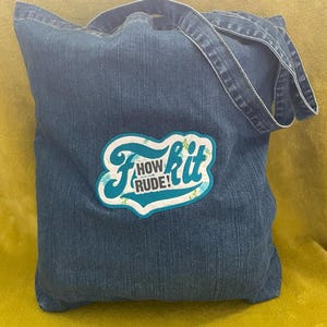 Embroidered Denim Tote Bag: Organic Cotton Swear Word Shopping Bag