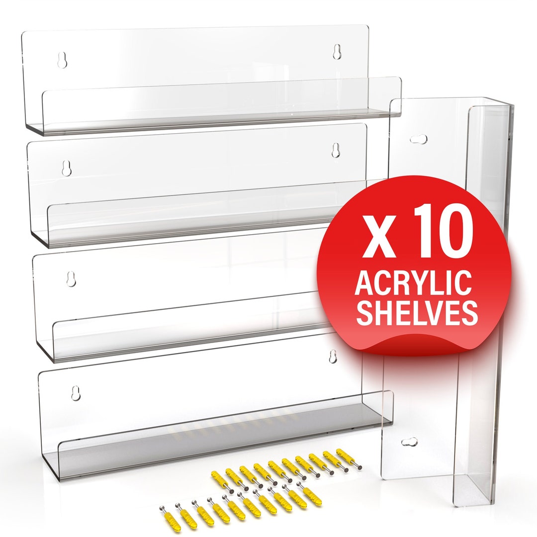 Group Vertical Clear Acrylic Shelves Wall Mount Floating Etsy