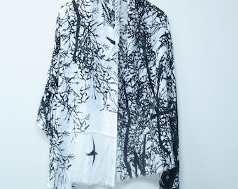 Black and White Scarf - Elegant Tree Design