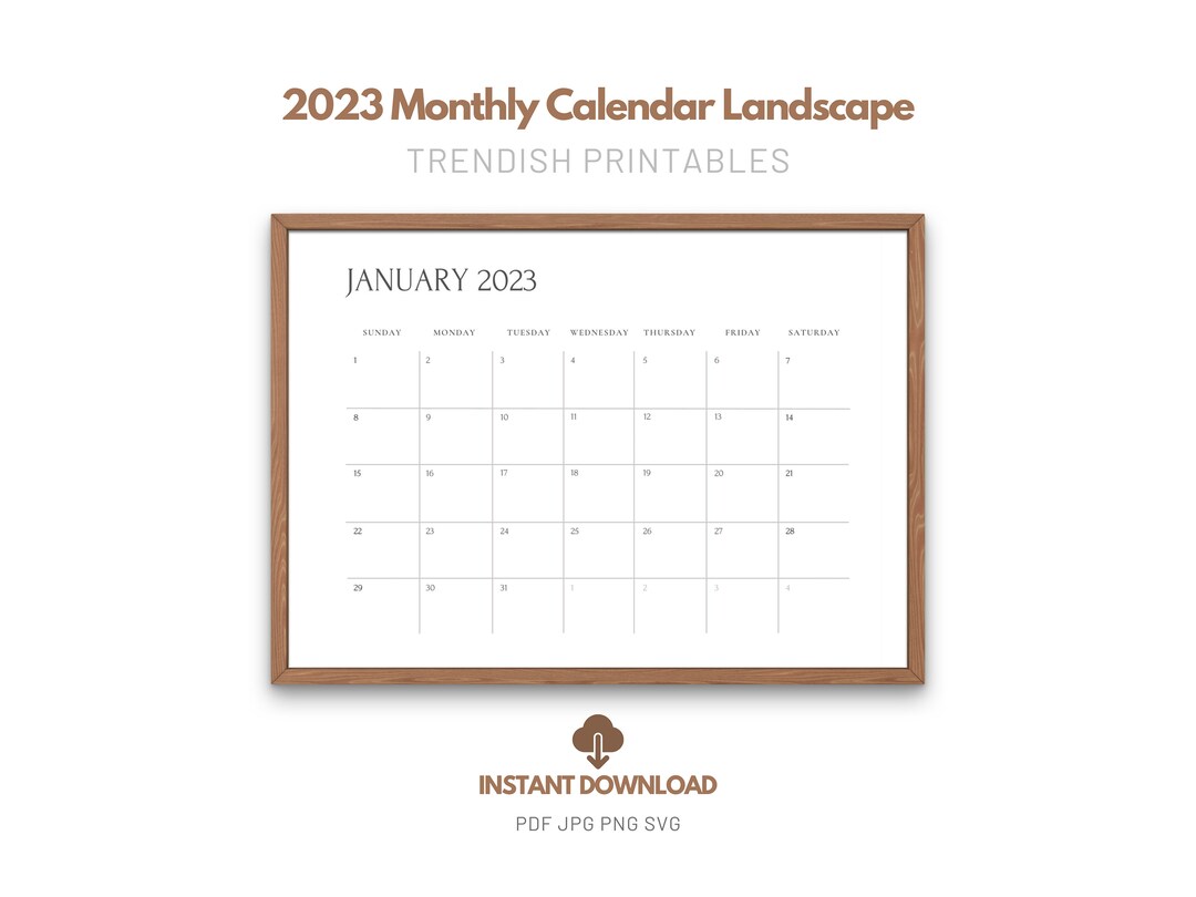 2023 Monthly Calendar Landscape, A4 Printable Calendar, Calendar